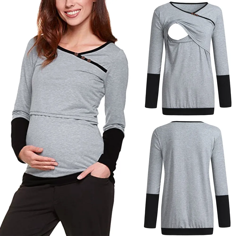 Хлопковая одежда для кормящих женщин, кормящих грудью, с длинными рукавами, однотонные топы, Футболка для беременных, Lactancia Ropa, осенняя
