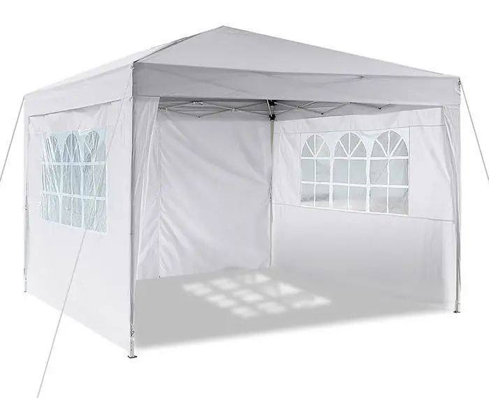 Полиэфирные всплывающие навесы 10 на 10 футов вечерние палатки для кемпинга, натуральный цвет, алюминиевая трубка с 4 боковыми панелями, выставочные палатки
