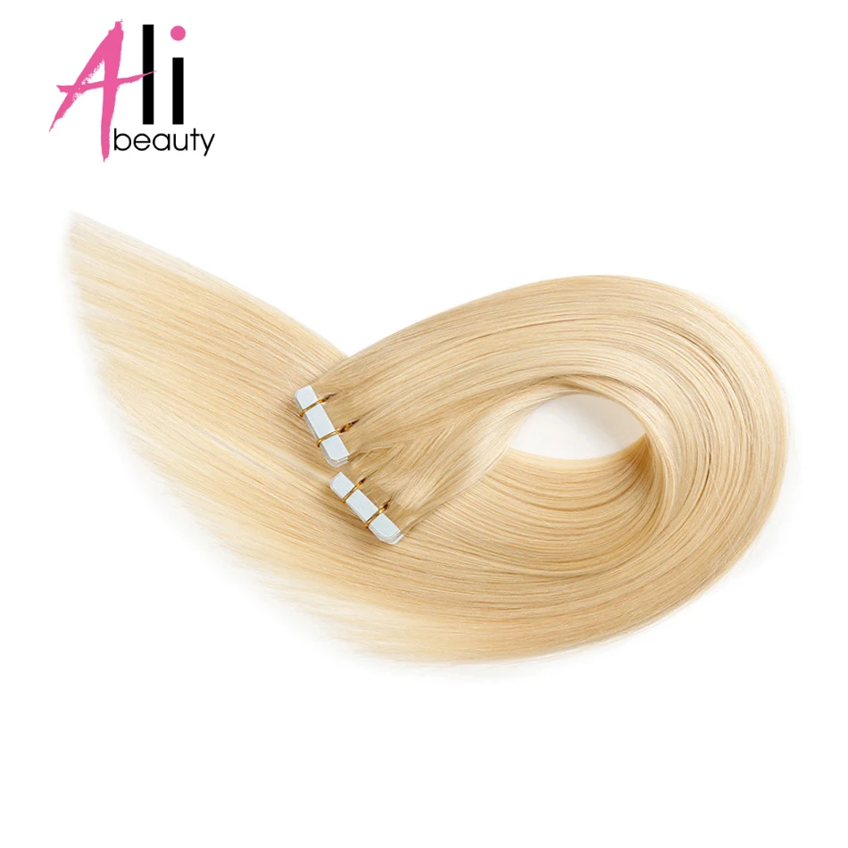 

ALI BEAUTY Skin Weft Tape In Human Hair Extensions 20 Pcs/set Brazilian Straight Hair Adhesives Invisible PU Tape Ins Remy Hair