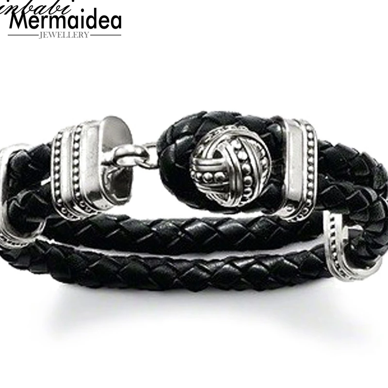 

Leather Bracelet Ball Cuff Rebel 925 Sterling Silver Style Jewelry 2019 Brand New Fashion Heart Gift for Men