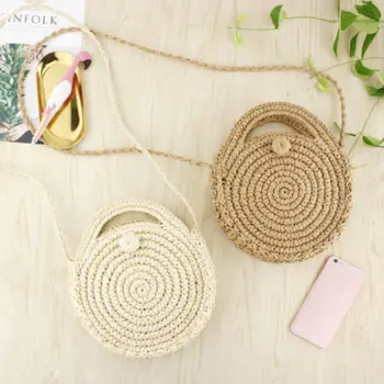 

Women Girls Straw Bag Woven Round Handbag Purse Crossbody Beach Summer Bags