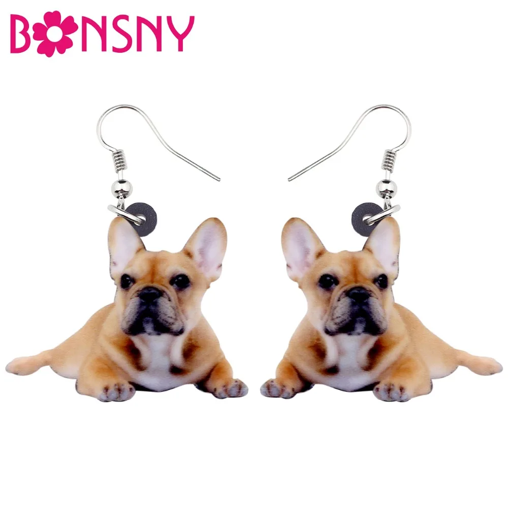

Bonsny Acrylic Lying French Bulldog Dog Earrings Big Long Dangle Drop Women Girl Ladies Novelty Cartoon Jewelry Bulk Gift Animal