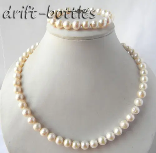 

18'' 10MM White Round Freshwater Pearl Necklace Bracelet Set