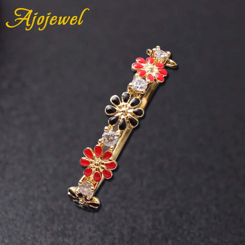 Ajojewel черный, красный ослепительно кольцо с маргариткой циркония французский ювелирные эмали тонкий несколько колец Anneau подарки для Для