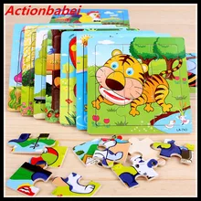 Actionbabei Новинка 9 шт./компл. милые Мультяшные животные деревянные головоломки детские развивающие игрушки подарок