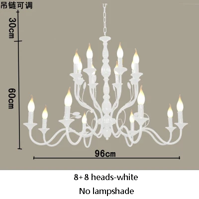Роскошная деревенская кованая люстра E14 Свеча черная винтажная антикварная домашняя Люстра для гостиной Европейская лампа - Цвет абажура: 16 heads white A
