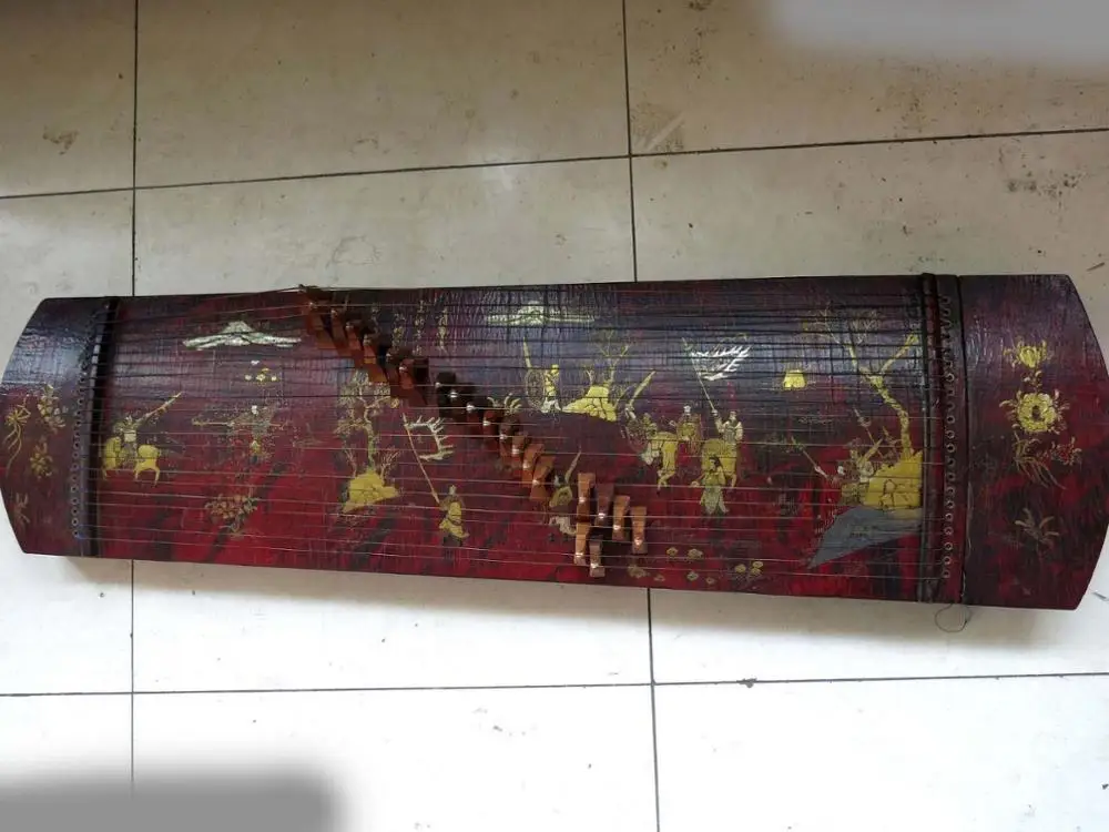 

47" China old wood handmade carved 21-stringed Guzheng zither sculpture statue
