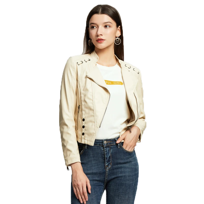 NXH Leather jacket Women Autumn Fashion Coat  Plus size Motor Biker Jacket Black Red Yellow Pu Faux leather Jackets