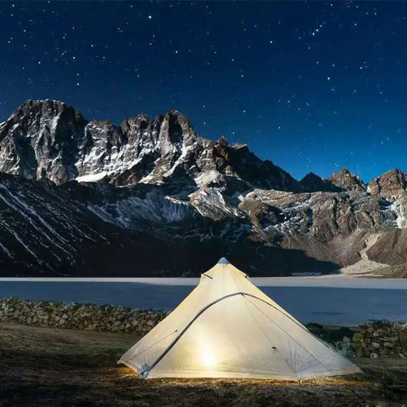 

The Free Spirits Dawn Outdoor ultralight 15D nylon camping tent single rodless pyramid white 4 Season tent