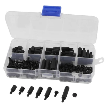 

180 Pcs M3 Nylon Hex Spacers Screw Nut Stand-off Assortment Kit Black