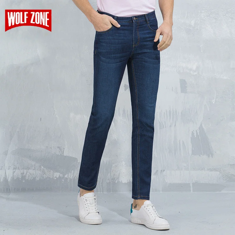 Популярные зимние обтягивающие джинсы Для мужчин Мода известный бренд стрейч мужские джинсы брюки Бизнес Повседневное синие джинсы брюки