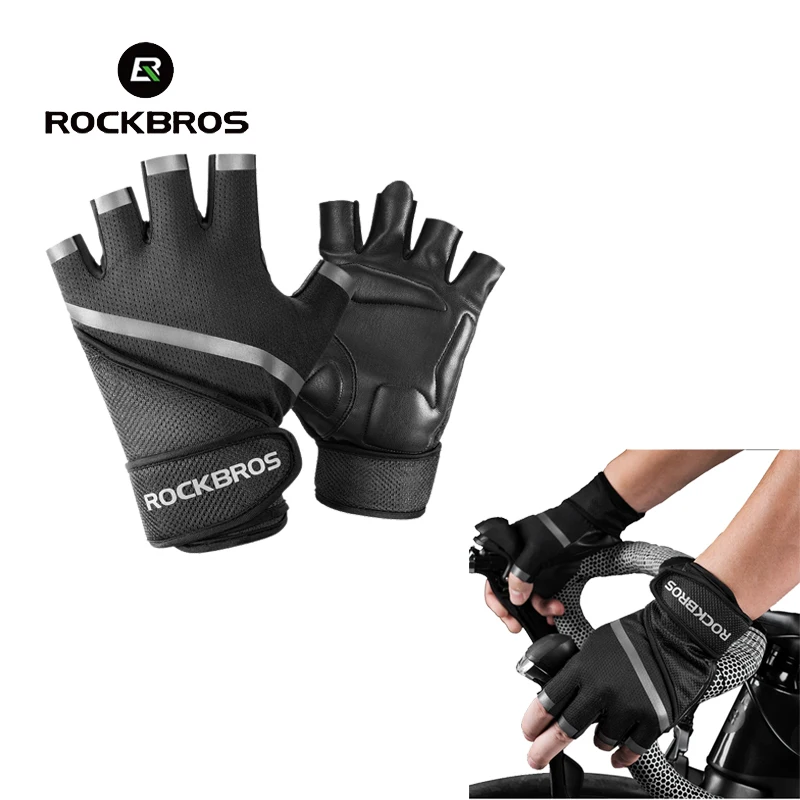 

RockBros Fitness Sport Leather Breathable Palm Half Finger Anti Slip Pad Cycling Gloves Fitness Dumbbell Bike Road Gloves