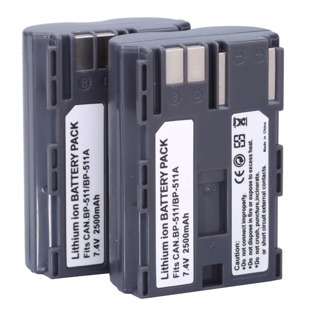 2Pcs 2500mAh BP 511 BP511A Rechargeable Battery Batteria Batteries For