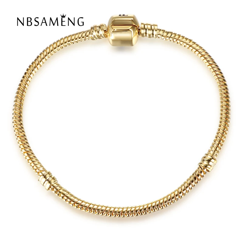 Цепочка змея женская из серебра 925 пробы с застежкой в виде бочонка|gold color|bangle