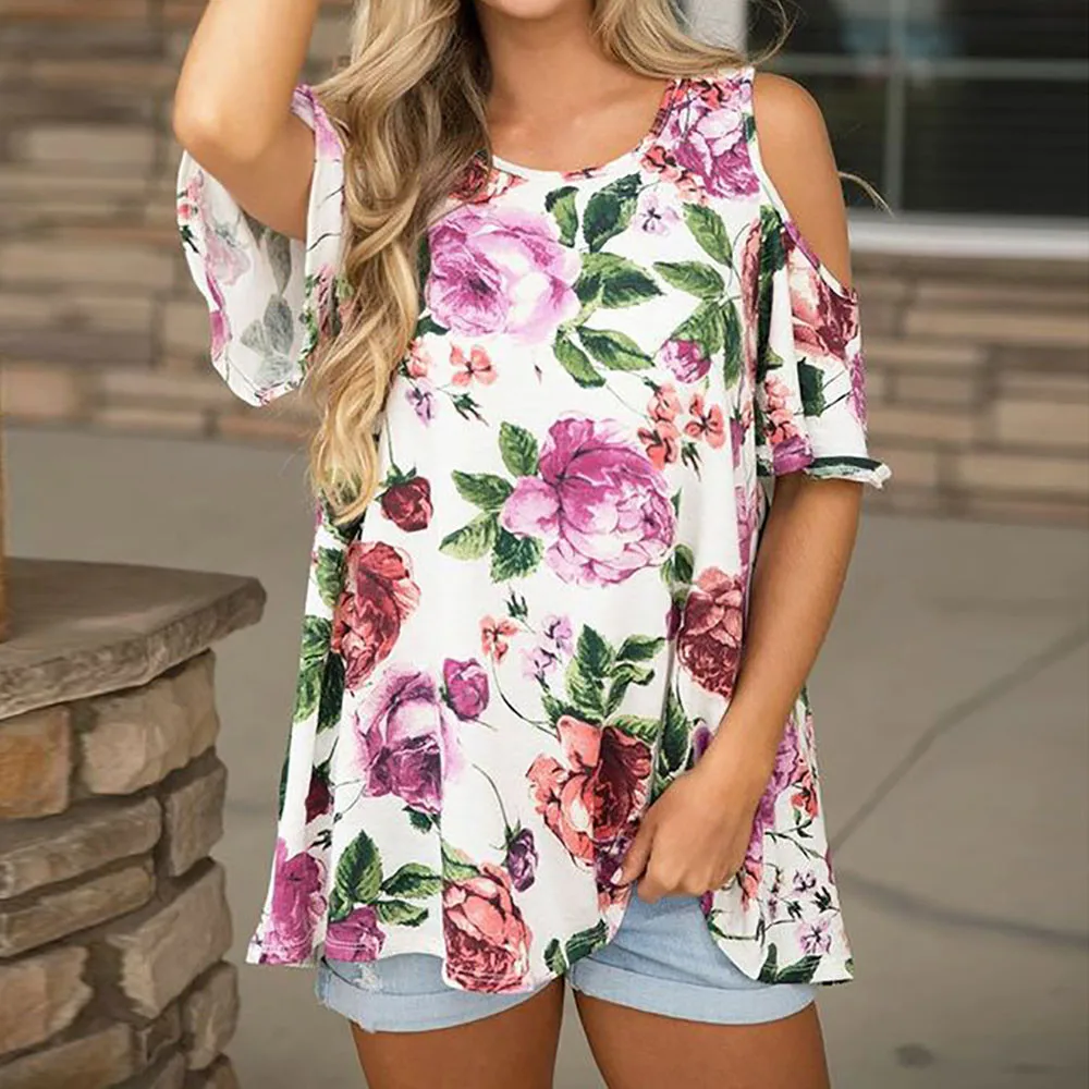 

Shirt Tops Women Blouses Women Floral Print Short Sleeve Tops Blouse Shirt Tee Female Clothing blusas mujer de moda 2019 &A