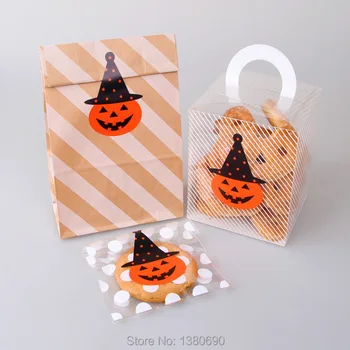 

120pcs/lot Halloween Pumpkin Self-adhesive stickers kraft label sticker For DIY Hand Made Gift /Cake /Candy paper tags