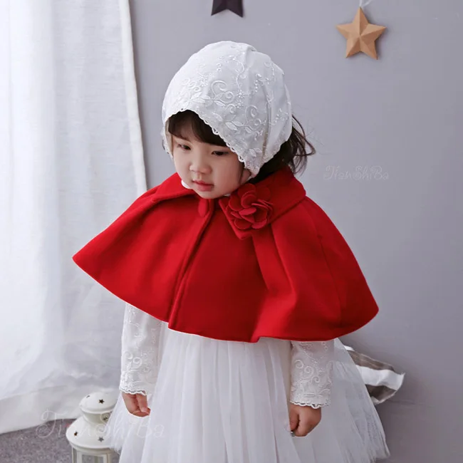 

Baby Girls Woollen Ivory Boleros Formal Flower Wedding Party Coat Baby Girl Princess baptism christening Cape Toddler outerwear