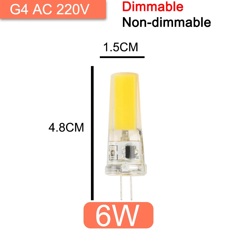 10 шт. COB затемненный светодиодный G4 светильник G9 светодиодный светильник 220V AC DC 12V светодиодный G9 3W 5W 6W SMD 2835 Светодиодный светильник ing заменить галогенные точечный светильник - Испускаемый цвет: G4 6W AC220V 10Pcs