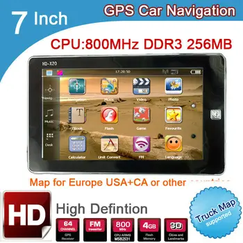 

7" Spain truck GPS NavigatIon 800Mhz FM DDR3 256M 8GB CE6.0 vehicle navigator maps for navitel/ espanol/uk/Europe/USA/spanish