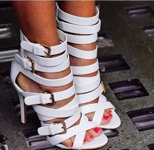 

sandals women 2017 summer gladiator buckle ankle strap high heels rome sexy fashion stiletto heel white sandal
