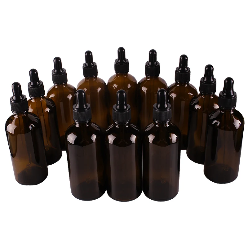 

12pcs 100ml Amber Glass Dropper Bottles with Pipette for essential oils aromatherapy lab chemicals