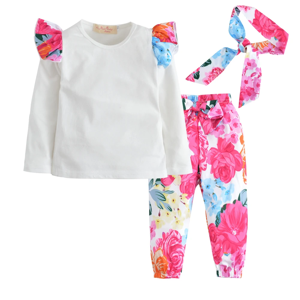

2019 baby girl clothes cotton Novel long sleeve Bodysuit + long Flower pants+scarf 3pcs suit newborn baby girl clothing set