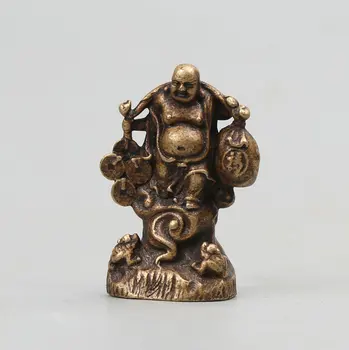 

38MM/1.5" Collect Curio Rare Chinese Fengshui Bronze Exquisite Buddhism Toad Money Hop-pocket Maitreya Buddha Pendant Statue 30g