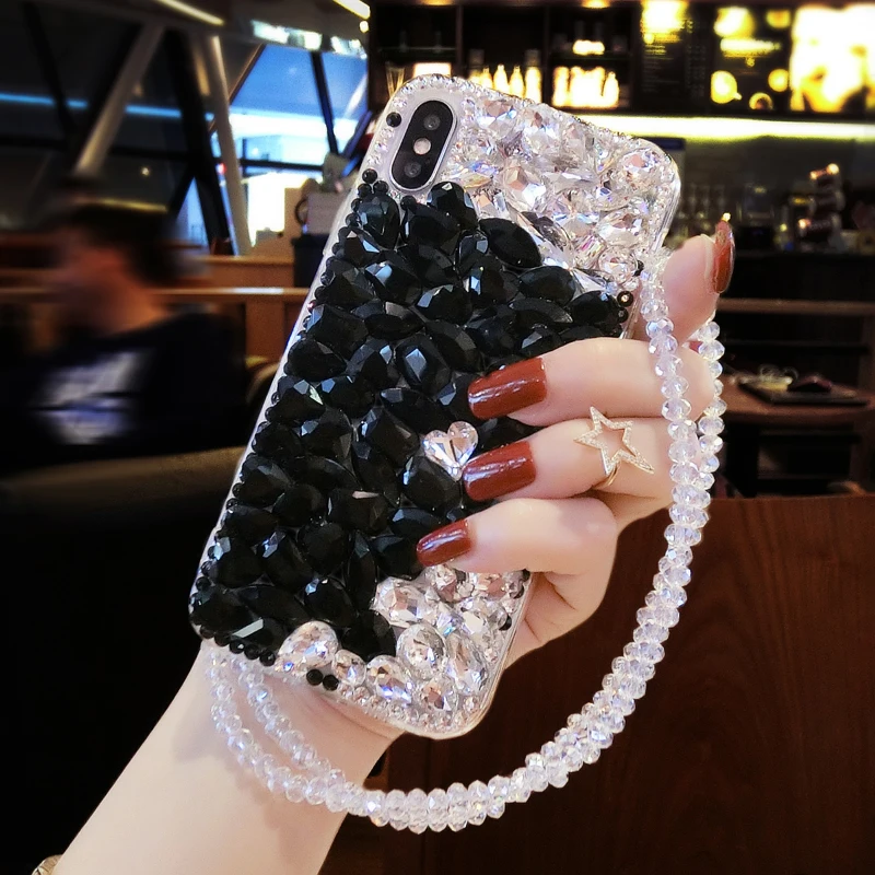 Двойной чехол со стразами и сердечками для iPhone 6 s 7 8 plus X XS max XR Samsung galaxy s6 s7 edge s8 s9 note 5