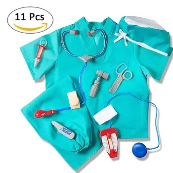 

Blue Doctor Clothes Play Costume Professional Doctor Assembly Decoration Doctor Play Props Children Play House Toy Role Play