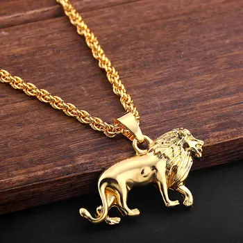 

New Fashion Alloy Lion Animal Pendant Necklace Hip-hop Necklaces Long Metal Sweater Chain For Men Women Jewelry Gifts