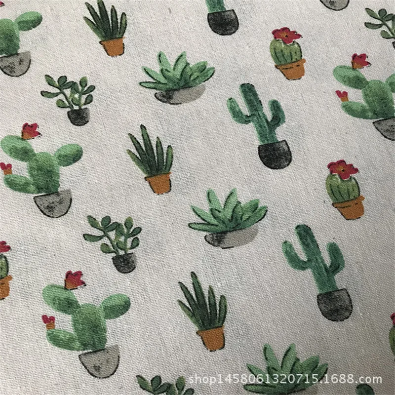 Хлопчатобумажная льняная ткань с принтом кактуса 50x150 см|cotton linen fabric|linen fabricfabric diy |