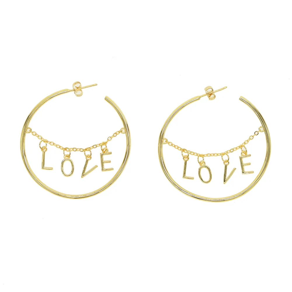 

2019 TOP sale fashion gold Color romantic love letter earrings for lovely girl women Exaggeration Large circle Luxury earrings