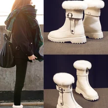 SWYIVY/женские зимние ботинки из водонепроницаемого дышащего материала; Новинка года; Белая теплая хлопковая обувь на платформе с металлическими пуговицами; зимние ботинки средней высоты