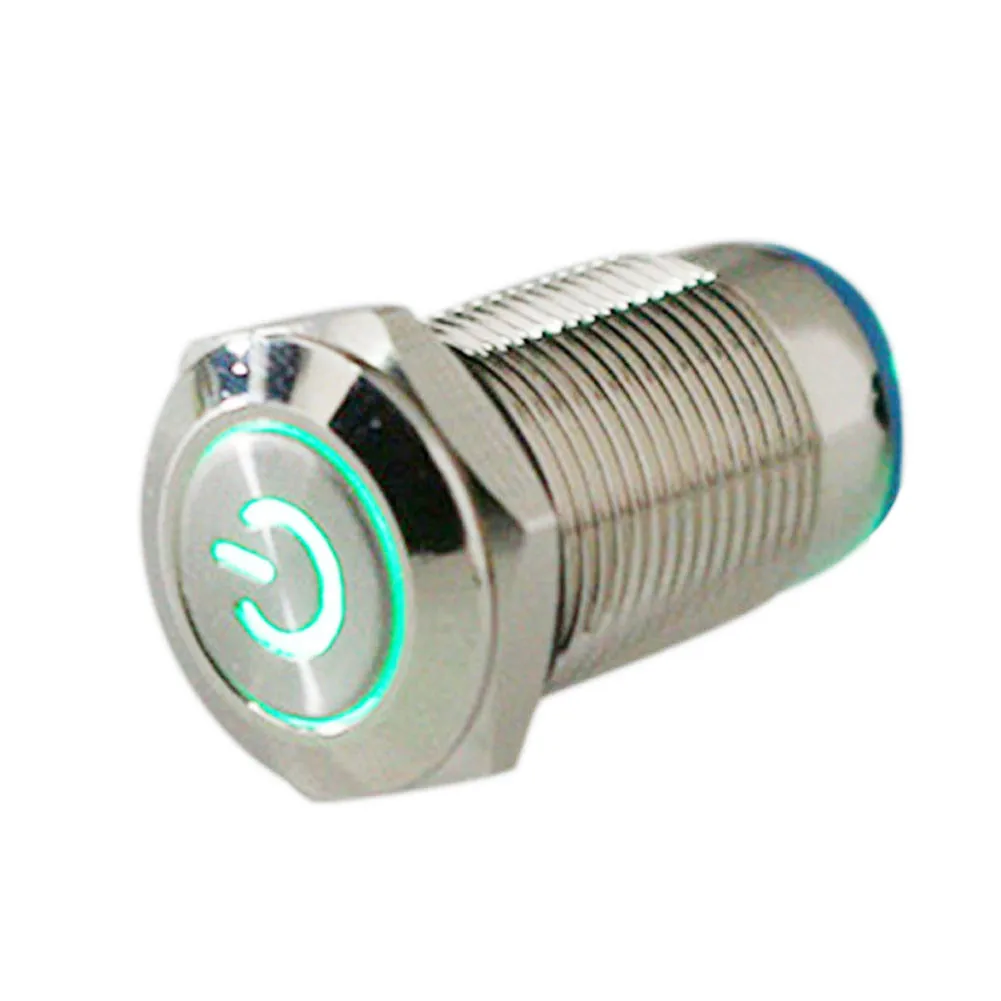 16 мм 12 В 24 в серебристый водостойкий самоблосветодио дный кирующийся светодиодный переключатель питания металлический переключатель на выключенном выключателе автоматический инструмент кнопочный переключатель