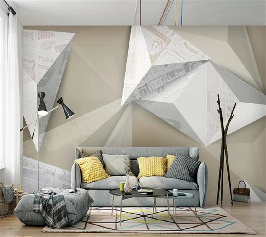 

Custom wallpaper 3d photo muralS industrial style solid geometry creative abstract newspaper retro sofa TV background wall paper