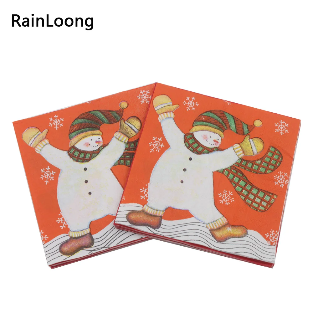 

[RainLoong] Christmas Snowman Paper Napkins Event & Party Tissue Napkins Decoration Serviettes Decoupage 25*25cm 20pcs/pack/lot