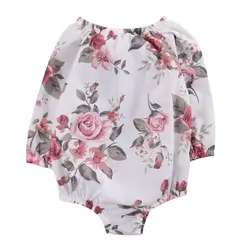 WOTT best распродажа платьев для маленьких девочек одежда с цветочным принтом с длинными рукавами комбинезон наряд Цвет: белый 6-12 месяцев