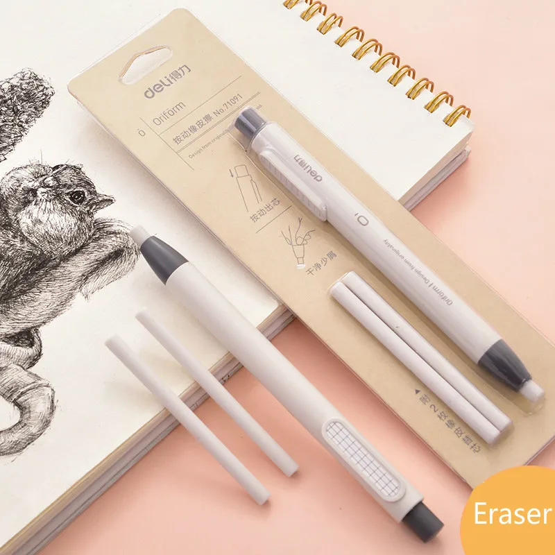 

Deli Press Eraser Set Cute Creative Automatic Retractable Pen-shaped Eraser Rubber Student Stationery Supplies Gomas De Borrar