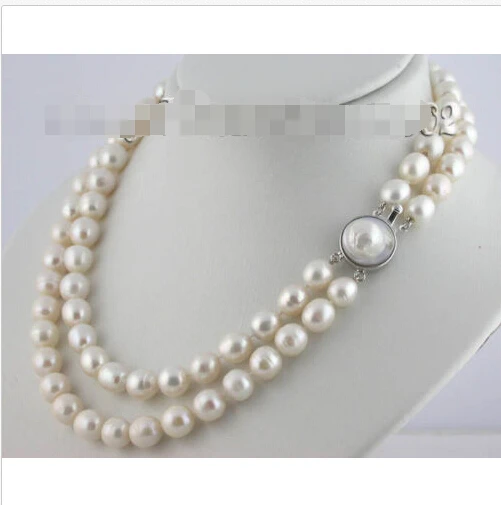 

2strands 18"11mm white freshwater pearl necklace ^^^@^Noble style Natural Fine jewe FREE SHIPPING