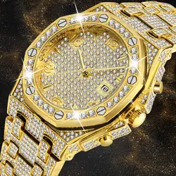 Топ Бренд роскошные бриллианты FF Мужские кварцевые часы мужские модные из нержавеющей стали мужские часы роскошные изысканные мужские