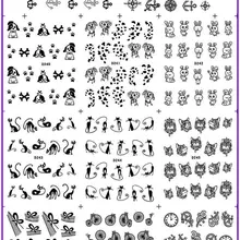 11 упак./лот переводятся с помощью воды, наклейка для ногтей наклейки на ногти черного цвета с рисунком собачки и котика часы кролик D238-248K