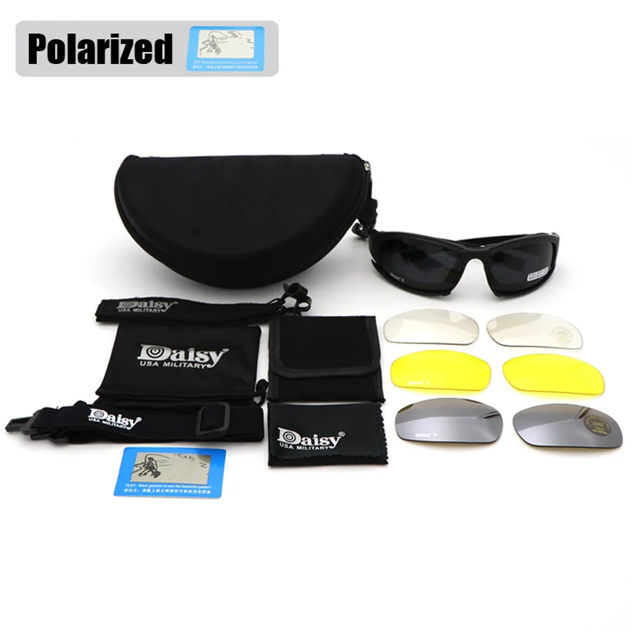 C5, поляризационные армейские очки, военные солнцезащитные очки, 4 линзы, набор, мужские, пустынные, военные игры, тактические очки, спортивные, анти-ветер, песок - Цвет: X7 Polarized