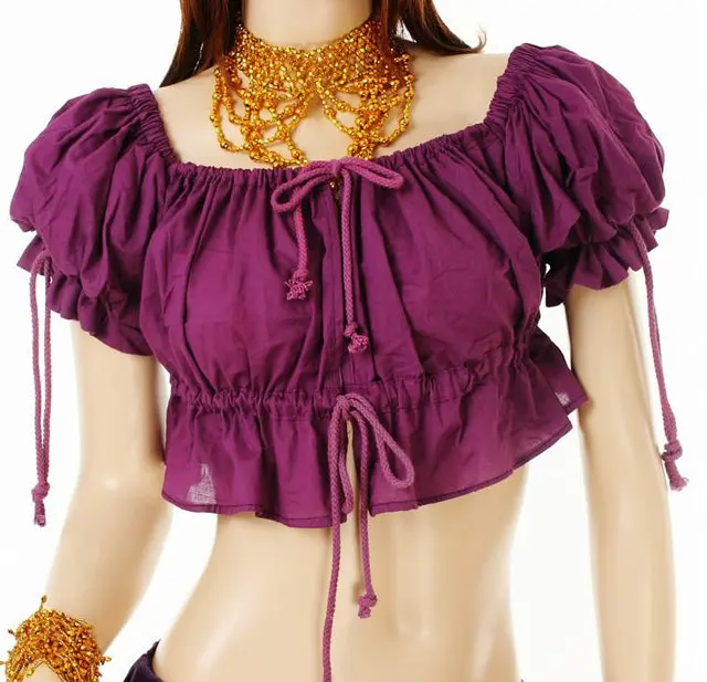 

Belly Dance Puff Top Dancing Tribal Linen Fabric Bra Costume Yoga Clothing Tops 8 Colors