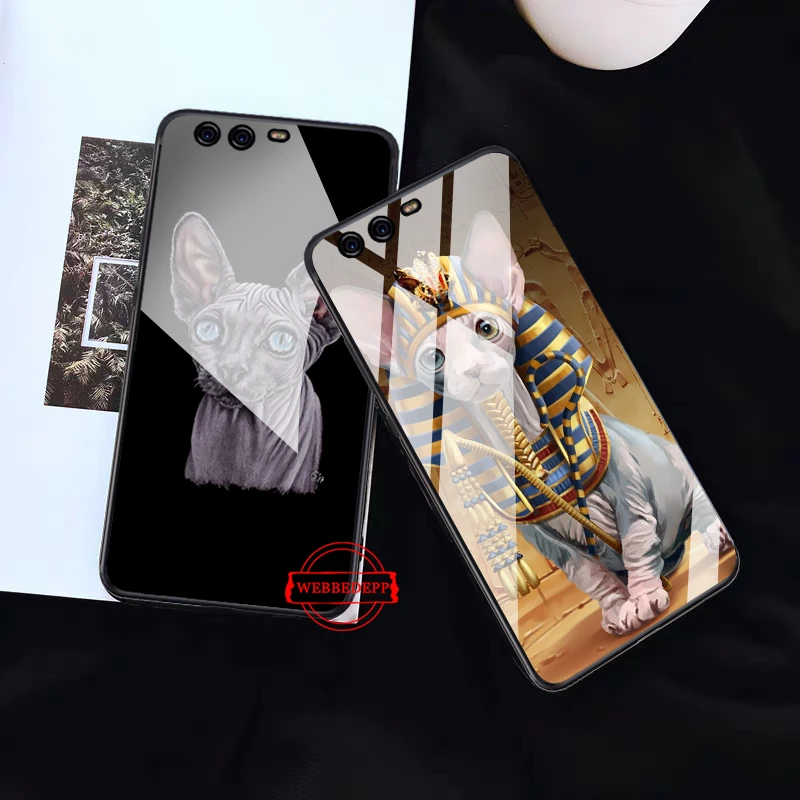 Стеклянный чехол с татуировкой Сфинкса кота для Huawei P10 lite P20 Pro P30 P Smart honor 7A 8X 9 10 Y6 Mate