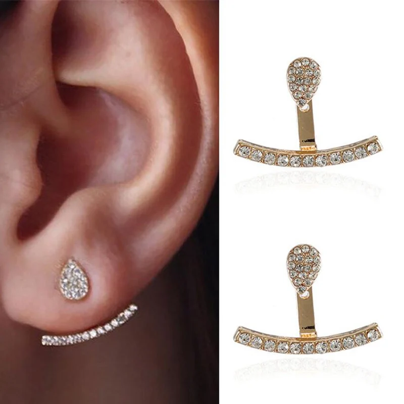 

Jisensp Fashion Drop Crystal Earrings Double Side for Women Bridal Wedding Party Jewelry Minimalist T Bar Stud Earrings brincos