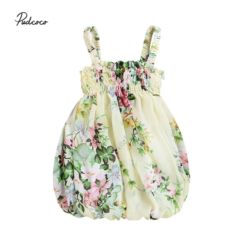 

Pudcoco 2018 Floral Girls Summer Dress Kids Baby Girls Flowers Fluffy Sling Party Beachwear Dress Pleated Yellow 0-3T Clothes