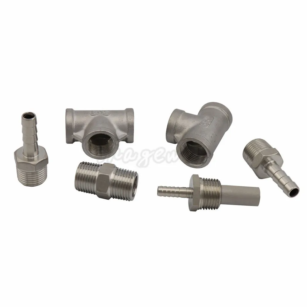 In-line Bi-metal Thermometer Assembly, 2 Micron Diffusion Oxygen Stone, 12 Tee, Hose Barb Fittings & Hex Nipple Plate Chiller (5)