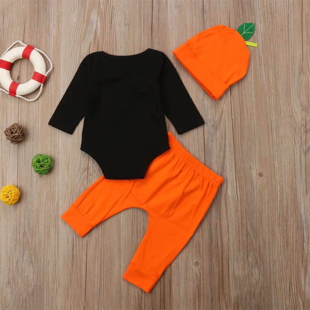 Комплект одежды для новорожденных мальчиков и девочек на Хеллоуин из 3 предметов, комбинезон+ штаны, шапка, комплект одежды