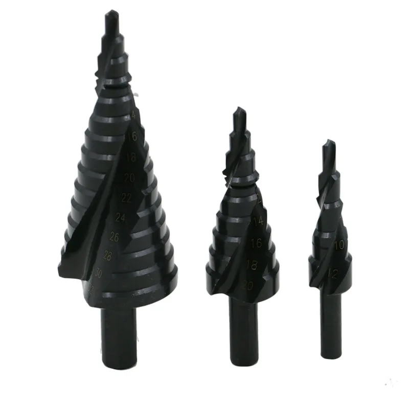 

High speed steel spiral groove nitrogen-containing step drill 4-32mm step drill multi-function drill 3-piece set