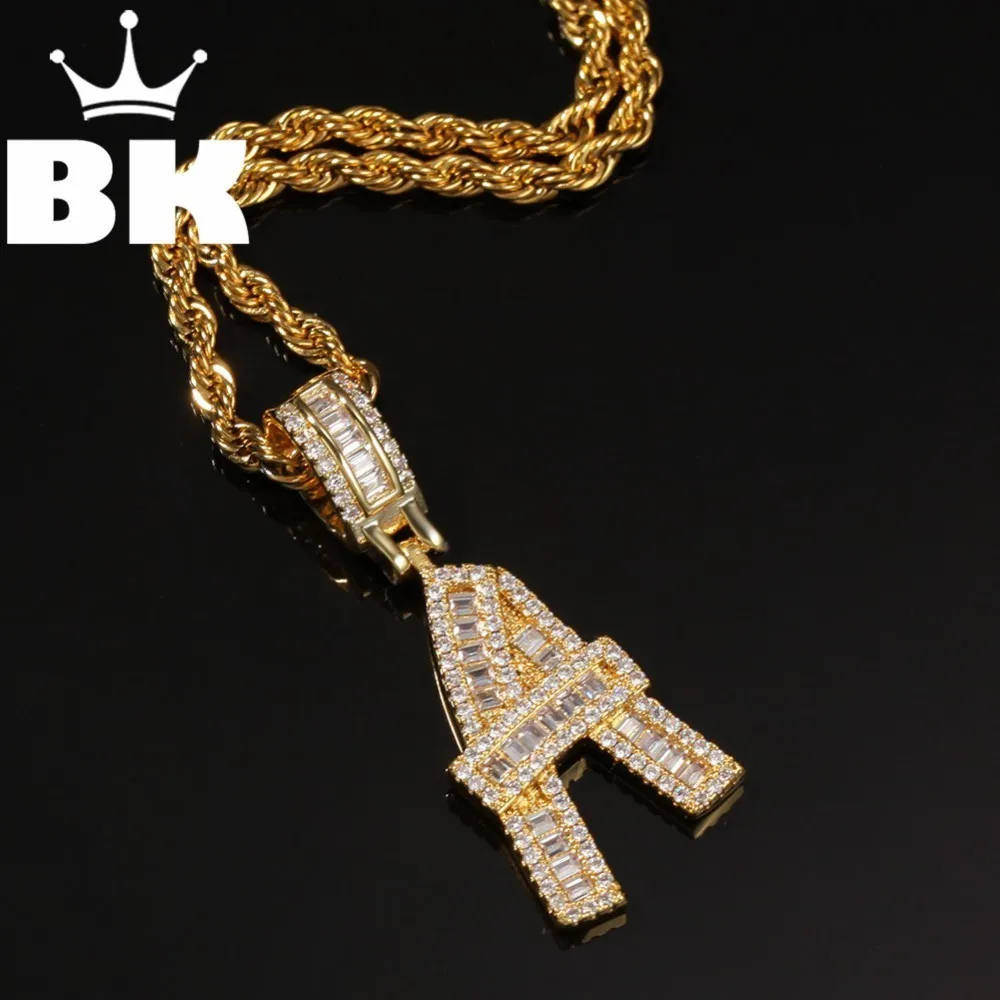 

THE BLING KING Baguette Letter Custom Initial Letter Pendant Necklace Iced Out Cubic Zirconia Mens Women Jewelry